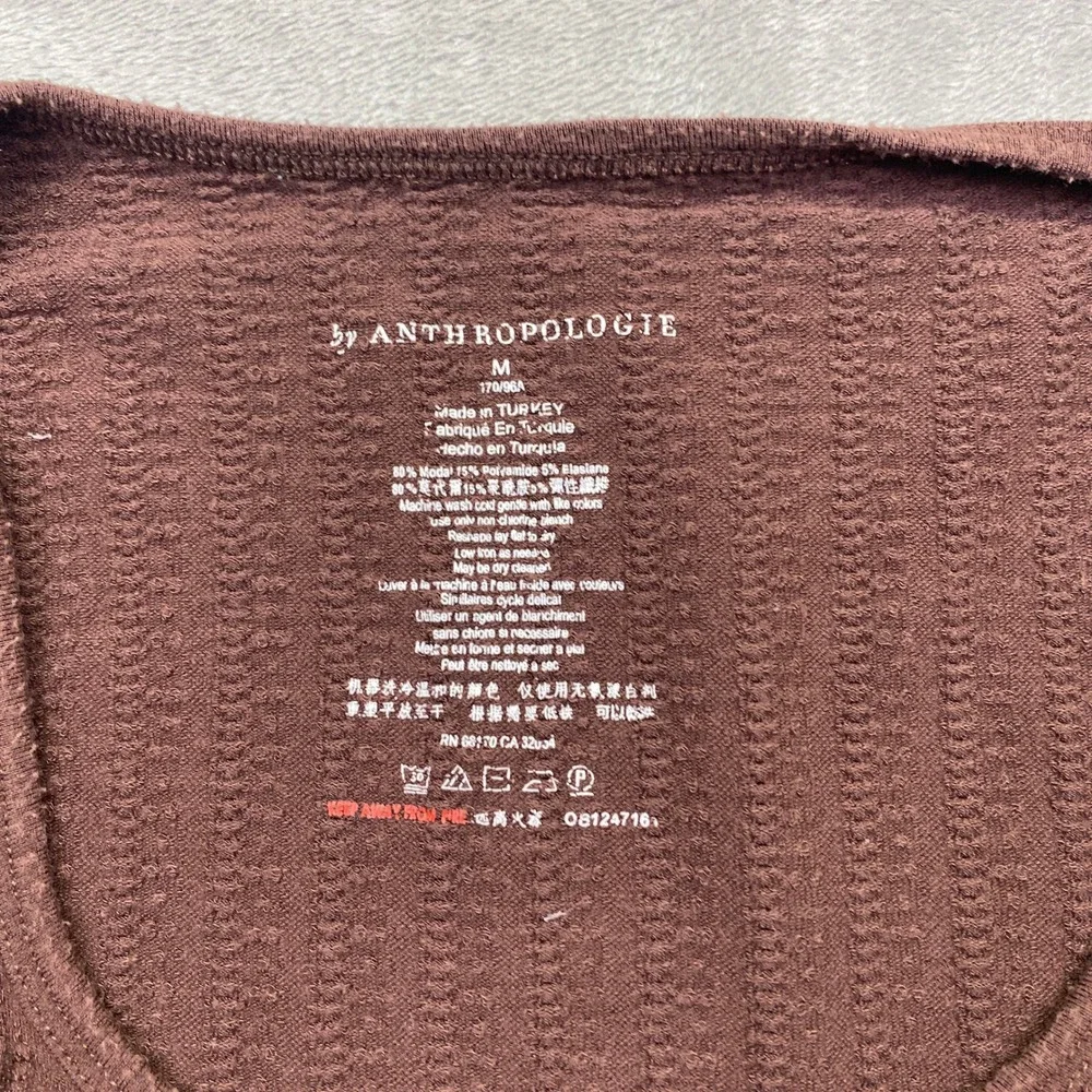Anthropologie Brown Ribbed Scoop Neck‎ Long Sleeve Top Scalloped Hem Medium